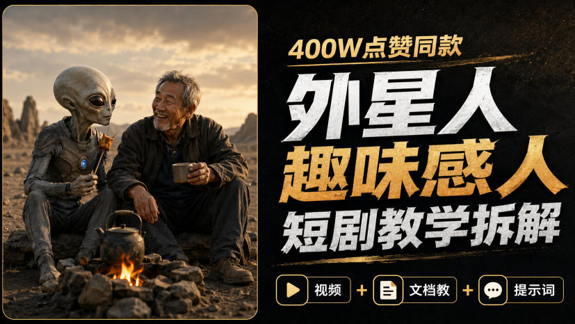 400W点赞同款外星人趣味感人短剧教学拆解，视频+文档教+提示词（更新1009）