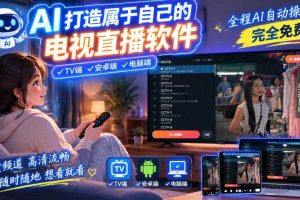 一个提示词,AI全自动做出电视直播软件,电脑、安卓、电视三端通用,完全免费,画质流畅不卡顿