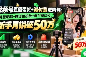 （20886期）视频号直播带货+微付费进阶课-更新1010：流量逻辑+微信豆投放+微付费优化，新手月销破50万