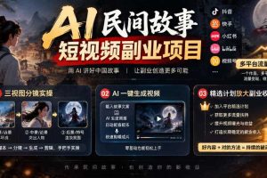 AI民间故事短视频副业项目,多平台流量分成,三视图分镜实操,精选计划放大副业收益
