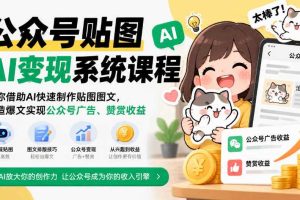 公众号贴图AI变现系统课程|教你借助AI快速制作贴图图文,打造爆文实现公众号广告、赞赏收益