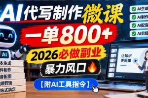 AI代写制作微课，一单800+，2026必做副业，暴力风口【附AI工具指令】【揭秘】