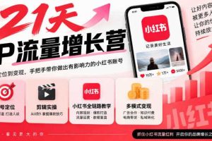 21天IP流量增长营，小红书全链路教学，账号定位剪辑实操，多模式变现系统课