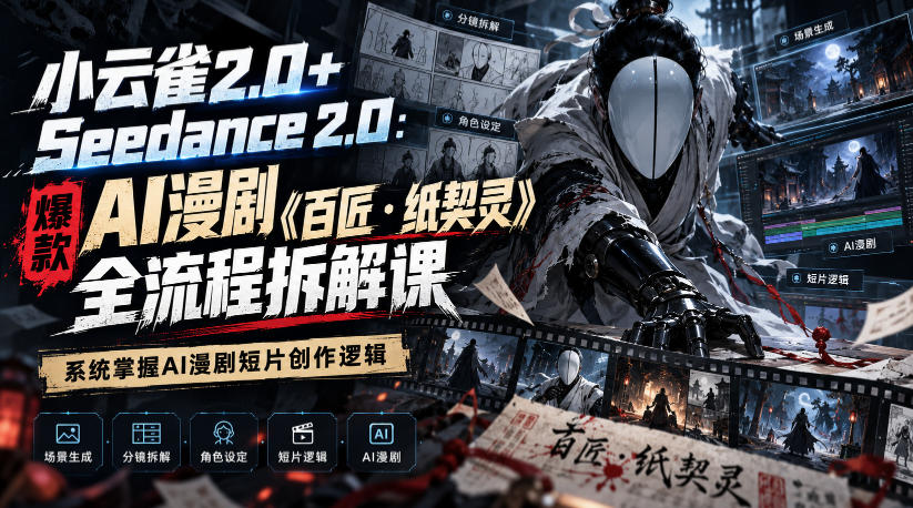 小云雀2.0+Seedance 2.0:爆款AI漫剧《百匠・纸契灵》全流程拆解课,系统掌握AI漫剧短片创作逻辑