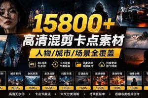 (21008期)【影视剪辑素材合集】15800+高清混剪卡点|热门影视精彩片段|人物/城市/场景全覆盖,中文分类清晰
