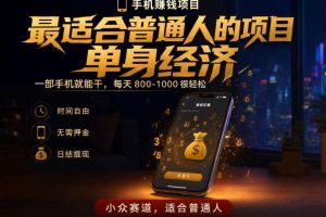 单身经济小众赛道,每天800-1000,一部手机就能干,最适合普通人的项目【揭秘】