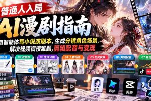 （21033期）【无水印】普通人入局AI漫剧指南：用智能体写小说改剧本，生成分镜角色场景，解决视频衔接难题，剪辑配音与变现