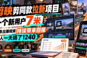 剪映剪同款拉新项目,一个新用户7米,一条出圈视频持续带来回报,有人一天搞了1240