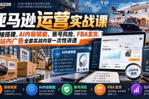 亚马逊运营实战课,链接搭建、AI内容赋能、账号风险、FBA发货、站内广告全套实战内容一次性讲透