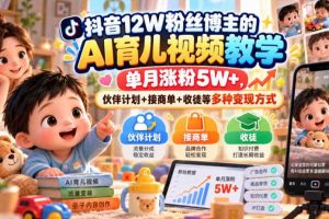 抖音12W粉丝博主的AI育儿视频教学,单月涨粉5W+,伙伴计划+接商单+收徒等多种变现方式