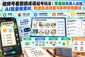 视频号看图猜成语起号玩法|零基础无真人出镜,AI批量做素材,吃透互动流量与多种变现路径
