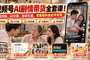 视频号AI剧情带货全套课!找对标、AI分镜、自动生图,零基础快速起号变现