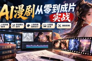 （21069期）AI漫剧从零到成片实战：小说改编剧本、原创模仿创作、人物场景道具设计、AI画面生成与漫剧剪辑