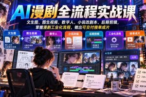 AI漫剧全流程实战课,文生图、图生视频、数字人、小说改剧本、后期剪辑,掌握漫剧工业化流程,做出可交付接单成片