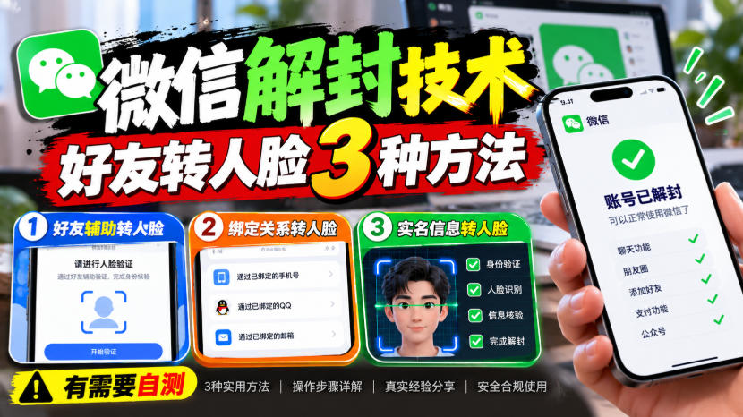 微信解封技术，好友转人脸3种方法，外来技术，有需要自测
