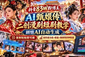 抖音83W粉博主AI甄嬛传二创漫剧短剧教学|剧情AI自动生成,复制粘贴即可做,各大平台创作者分成+收徒等多种收益