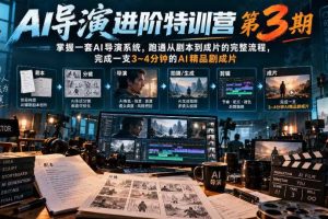 AI导演进阶特训营第3期,掌握一套AI导演系统,跑通从剧本到成片的完整流程,完成一支3~4分钟的AI精品剧成片(附1、2期)