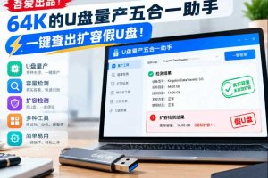 吾爱出品!64K的U盘量产五合一助手,一键查出扩容假U盘!