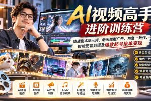 (21174期)AI视频高手进阶训练营:精通剧本提示词、动画短剧广告、角色一致性、智能配音剪辑及爆款起号接单变现