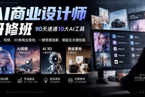 AI商业设计师研修班,90天速通10大AI工具,从绘图、视频、3D到商业落地,一键掌握涨薪、做副业关键技能