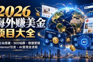 (21200期)2026海外赚美金项目大全:独立站搭建、SEO站群、联盟营销、Pinterest引流与AI变现全流程