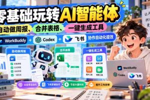 【无水印】零基础玩转AI智能体,自动做周报、合并表格、一键生成工具,WorkBuddy+Codex + 飞书协作自动化提效