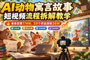 AI动物寓言故事短视频流程拆解教学,单条获赞174W,59个作品涨粉36W