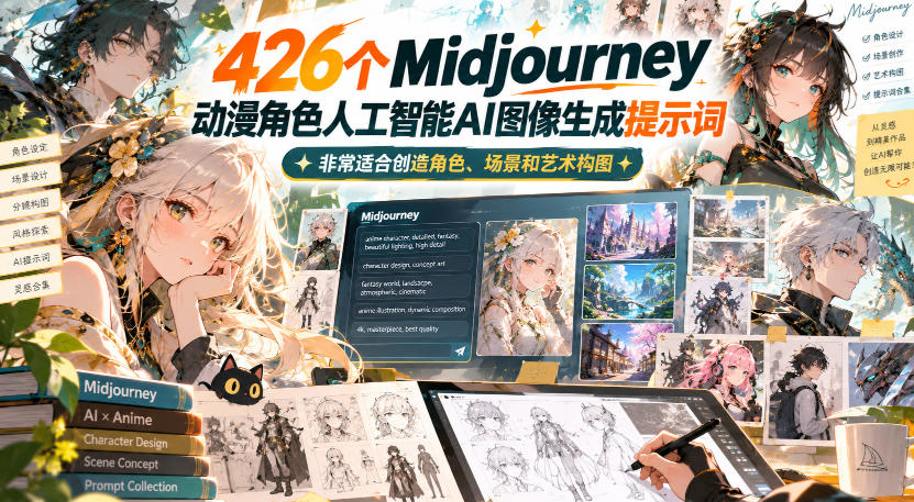 426个Midjourney动漫角色人工智能AI图像生成提示词,非常适合创造角色、场景和艺术构图