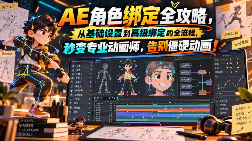 【无水印】AE角色绑定全攻略,从基础设置到高级绑定的全流程,秒变专业动画师,告别僵硬动画!【原创双语字幕】