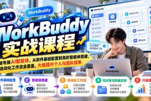 WorkBuddy实战课程,搭建专属AI智能体,从软件基础配置到高阶智能体搭建、自动化工作流全覆盖,大幅提升个人与团队效率