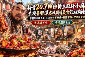 抖音20.7W粉博主旺仔小麻球亲授鲁智深古风剧情美食短视频教学,零基础也能上手,打通创作者分成+橱窗带货+收徒等变现渠道
